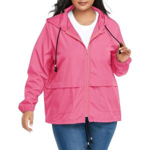 imageAmerican Trends Women Plus Size Light RainCoat Jackets Packable Hooded Waterproof Windbreaker for WomenHot Pink