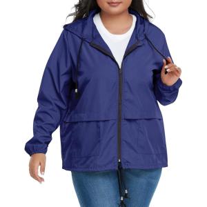 imageAmerican Trends Women Plus Size Light RainCoat Jackets Packable Hooded Waterproof Windbreaker for WomenNavy