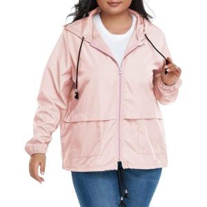 imageAmerican Trends Women Plus Size Light RainCoat Jackets Packable Hooded Waterproof Windbreaker for WomenPink
