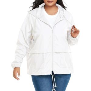 imageAmerican Trends Women Plus Size Light RainCoat Jackets Packable Hooded Waterproof Windbreaker for WomenWhite