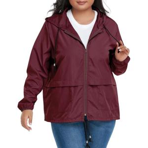 imageAmerican Trends Women Plus Size Light RainCoat Jackets Packable Hooded Waterproof Windbreaker for WomenWine Red