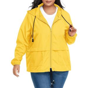 imageAmerican Trends Women Plus Size Light RainCoat Jackets Packable Hooded Waterproof Windbreaker for WomenYellow