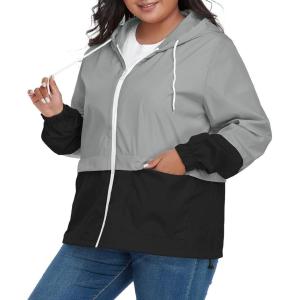 imageAmerican Trends Women Plus Size Light RainCoat Jackets Packable Hooded Waterproof Windbreaker for WomenZ GreyBlack