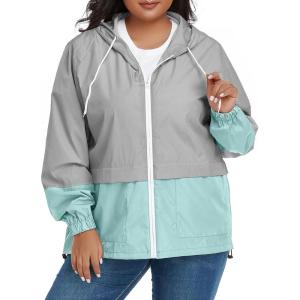 imageAmerican Trends Women Plus Size Light RainCoat Jackets Packable Hooded Waterproof Windbreaker for WomenZ GreyLight Blue