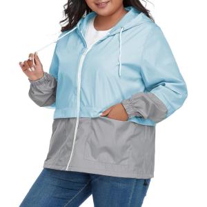 imageAmerican Trends Women Plus Size Light RainCoat Jackets Packable Hooded Waterproof Windbreaker for WomenZ Light Blue Grey