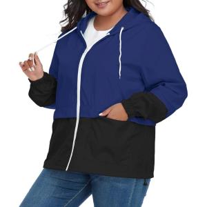 imageAmerican Trends Women Plus Size Light RainCoat Jackets Packable Hooded Waterproof Windbreaker for WomenZ Navy Black