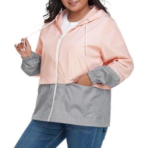 imageAmerican Trends Women Plus Size Light RainCoat Jackets Packable Hooded Waterproof Windbreaker for WomenZ PinkGrey