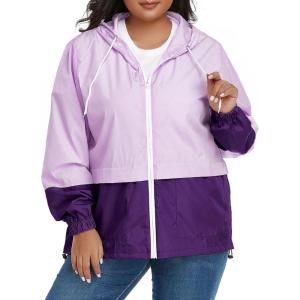 imageAmerican Trends Women Plus Size Light RainCoat Jackets Packable Hooded Waterproof Windbreaker for WomenZ Purple