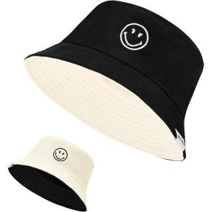 imageUnisex Bucket Hats Beach Summer Sun Hat with UV Protection for Women Men SmileyWorldBeigeblack