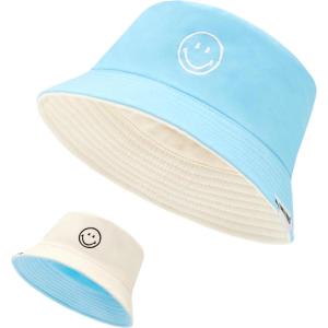 imageUnisex Bucket Hats Beach Summer Sun Hat with UV Protection for Women Men SmileyWorldBluebeige