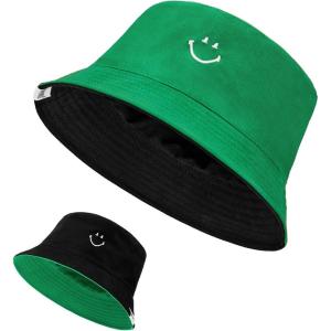 imageUnisex Bucket Hats Beach Summer Sun Hat with UV Protection for Women Men SmileyWorldGreenblack