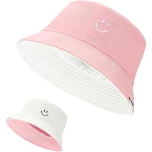 imageUnisex Bucket Hats Beach Summer Sun Hat with UV Protection for Women Men SmileyWorldPinkwhite