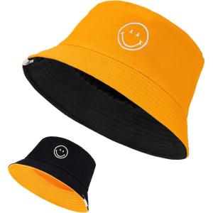 imageUnisex Bucket Hats Beach Summer Sun Hat with UV Protection for Women Men SmileyWorldYellowblack