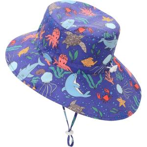 imageAmerican Trends Kids Sun Hat Toddler Wide Brim ampamp Adjustable UPF 50 Sun Protection Hat for Boys Girls 6 Months8 YearsOcean B