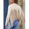 imageAmerican Trends Womens Casual Faux Leather Jacket Fringe Tops Tassel Suede Cropped Coats Motorcycle JacketBeige