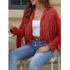 imageAmerican Trends Womens Casual Faux Leather Jacket Fringe Tops Tassel Suede Cropped Coats Motorcycle JacketRed