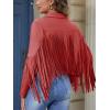 imageAmerican Trends Womens Casual Faux Leather Jacket Fringe Tops Tassel Suede Cropped Coats Motorcycle JacketRed