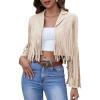 imageAmerican Trends Womens Casual Faux Leather Jacket Fringe Tops Tassel Suede Cropped Coats Motorcycle JacketBeige