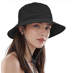 imageWomens Bucket Hat  Sun Protection Hat Packable Travel Beach Hats with Adjustable Drawstring for Hiking ampamp FishingA Black