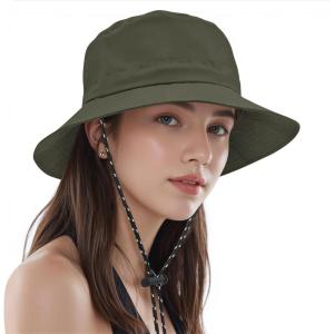 imageWomens Bucket Hat  Sun Protection Hat Packable Travel Beach Hats with Adjustable Drawstring for Hiking ampamp FishingArmy Green