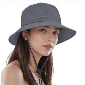 imageWomens Bucket Hat  Sun Protection Hat Packable Travel Beach Hats with Adjustable Drawstring for Hiking ampamp FishingGrey