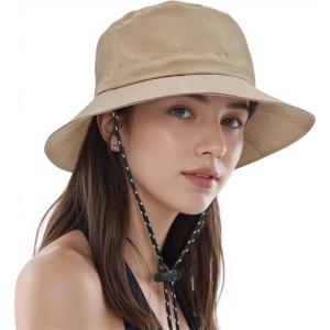 imageWomens Bucket Hat  Sun Protection Hat Packable Travel Beach Hats with Adjustable Drawstring for Hiking ampamp FishingKhaki