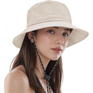 imageWomens Bucket Hat  Sun Protection Hat Packable Travel Beach Hats with Adjustable Drawstring for Hiking ampamp FishingLight Khaki