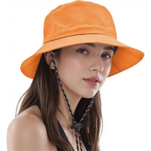 imageWomens Bucket Hat  Sun Protection Hat Packable Travel Beach Hats with Adjustable Drawstring for Hiking ampamp FishingOrange