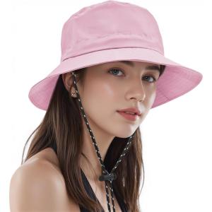 imageWomens Bucket Hat  Sun Protection Hat Packable Travel Beach Hats with Adjustable Drawstring for Hiking ampamp FishingPink