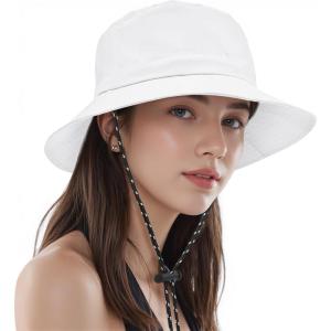 imageWomens Bucket Hat  Sun Protection Hat Packable Travel Beach Hats with Adjustable Drawstring for Hiking ampamp FishingWhite