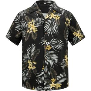 imageAmerican Trends Hawaiian Shirt for Men Short Sleeve Tropical Beach Shirts Mens Casual Button Down Summer Vacation Wear1 Black Palm Leaf