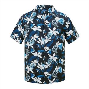 imageAmerican Trends Hawaiian Shirt for Men Short Sleeve Tropical Beach Shirts Mens Casual Button Down Summer Vacation Wear1 Navy Blue With White Lily