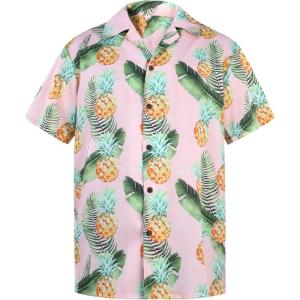 imageAmerican Trends Hawaiian Shirt for Men Short Sleeve Tropical Beach Shirts Mens Casual Button Down Summer Vacation Wear1 Pineapple Pink