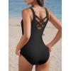 imageAmerican Trends One Piece Swimsuit Women Modest Bathing Suit Long Torso Full Coverage Swimwear Teen Girls Criss Cross BackBlack