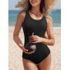 imageAmerican Trends One Piece Swimsuit Women Modest Bathing Suit Long Torso Full Coverage Swimwear Teen Girls Criss Cross BackBlack