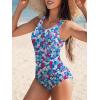 imageAmerican Trends One Piece Swimsuit Women Modest Bathing Suit Long Torso Full Coverage Swimwear Teen Girls Criss Cross BackBlue Floral