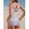 imageAmerican Trends One Piece Swimsuit Women Modest Bathing Suit Long Torso Full Coverage Swimwear Teen Girls Criss Cross BackBlue Flower