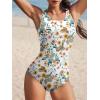imageAmerican Trends One Piece Swimsuit Women Modest Bathing Suit Long Torso Full Coverage Swimwear Teen Girls Criss Cross BackWhite Leaves