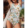 imageAmerican Trends One Piece Swimsuit Women Modest Bathing Suit Long Torso Full Coverage Swimwear Teen Girls Criss Cross BackWhite Leaves