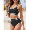 imageAmerican Trends Womens Bikini Sets Two Piece Swimsuit for Women High Waisted Swim Suit 2025 Sporty Bathing SuitBlack White