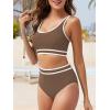 imageAmerican Trends Womens Bikini Sets Two Piece Swimsuit for Women High Waisted Swim Suit 2025 Sporty Bathing SuitBrown White