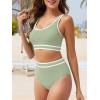 imageAmerican Trends Womens Bikini Sets Two Piece Swimsuit for Women High Waisted Swim Suit 2025 Sporty Bathing SuitGreen White