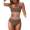 imageAmerican Trends Womens Bikini Sets Two Piece Swimsuit for Women High Waisted Swim Suit 2025 Sporty Bathing SuitBrown White