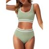 imageAmerican Trends Womens Bikini Sets Two Piece Swimsuit for Women High Waisted Swim Suit 2025 Sporty Bathing SuitGreen White