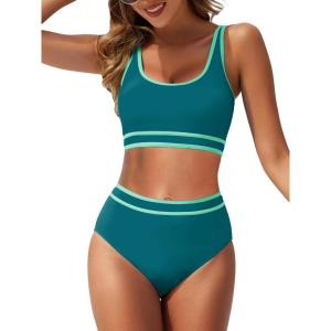 imageAmerican Trends Womens Bikini Sets Two Piece Swimsuit for Women High Waisted Swim Suit 2025 Sporty Bathing SuitBlackish Green