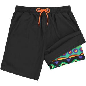 imageAmerican Trends Mens Swim Trunks with Compression Liner Board Shorts for Men Quick Dry Swimsuits Bathing Suit Swimwear MXXLTotem Black
