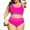 imageAmerican Trends Womens Plus Size Bikini Swimsuit High Waisted Swimsuits Bathing Suit 2 Piece Tummy ControlPink Purple