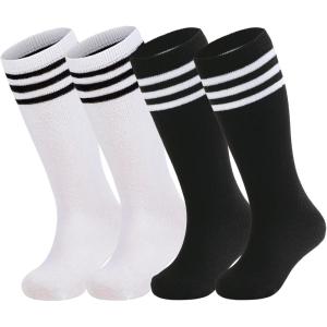 imageAmerican Trends 4 Pairs Toddler Soccer Socks Kids Soccer Socks Youth Football Socks Toddler Knee High Socks Girls BoysBlackWhite2  WhiteBlack2