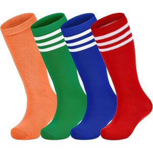 imageAmerican Trends 4 Pairs Toddler Soccer Socks Kids Soccer Socks Youth Football Socks Toddler Knee High Socks Girls BoysOrange  BlueWhite  GreenWhite  RedWhite