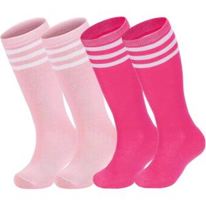 imageAmerican Trends 4 Pairs Toddler Soccer Socks Kids Soccer Socks Youth Football Socks Toddler Knee High Socks Girls BoysPinkWhite  PinkWhite  RoseWhite  RoseWhite